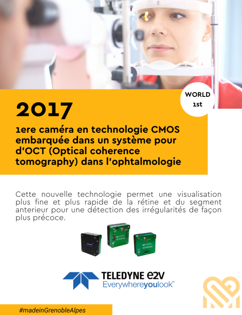 2017 : 1ere caméra en technologie CMOS embarquée dans un système pour d’OCT (Optical coherence tomography) dans l'ophtalmologie